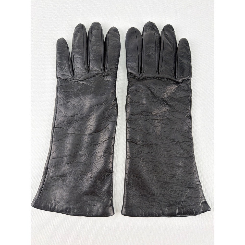 Neiman Marcus Vintage Leather Gloves Women's 8 Black Cashmere Lined Italy Luxury